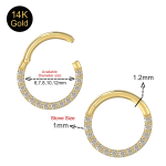 Piercing krúžok do nosa, ucha so zirkónmi na boku - 14K zlato 1,2mm (A)